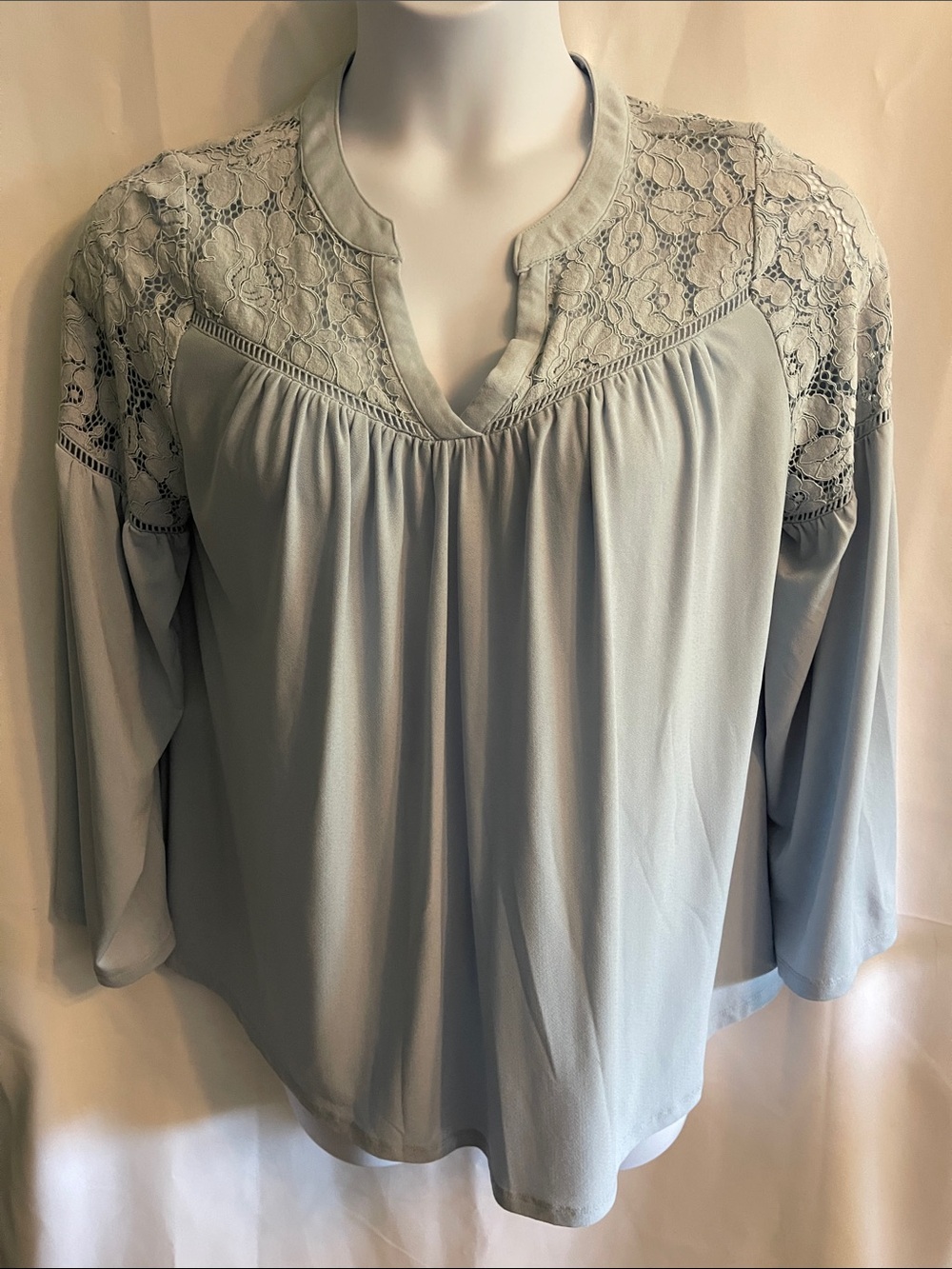 Lane Bryant Light Blue Lace Yoke Blouse 14/16 1X Stretch